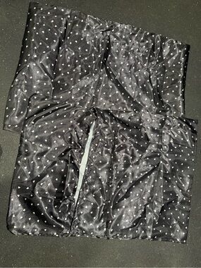 Black Satin Polka Dot Pillowcases - Tiny White Hearts